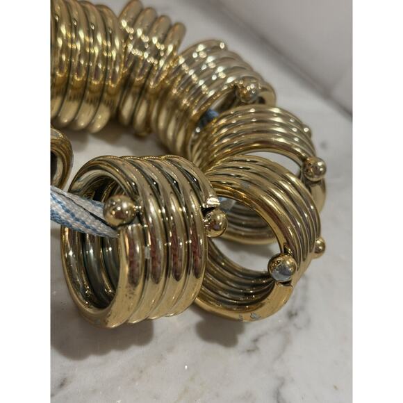 Set of 6 Vintage Gold Tone Patinaed Heavy Coiled Napkin Rings Party Setting‎ - Picture 3 of 7